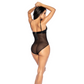 Vinyl Bodysuit XL met Mesh Contrast - Wet Zwart