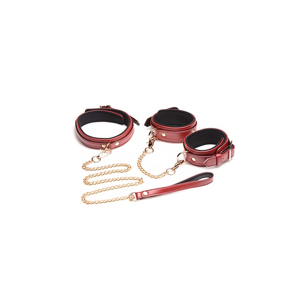 6 - Piece Burgundy Bondage Set with Cuffs, Collar and Belt - EroticToyzProducten,Toys,Fetish,Boeien,Enkelboeien,Handboeien,Riem Halsbanden,Kits Sets,Bondage Set,,XR Brands