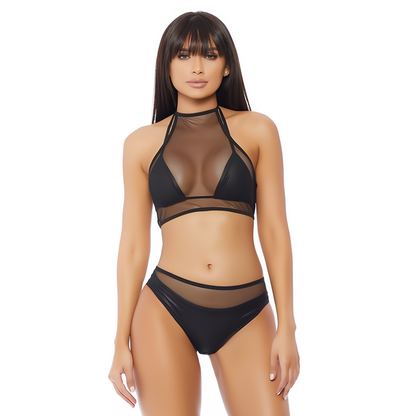 Sexy Elegantie Mesh Top en Panty Set - Zwart