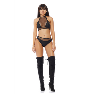 Sexy Elegantie Mesh Top en Panty Set - Zwart