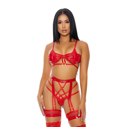 Forplay Lingerie Set XL - Met Strappy Details en Jarretelgordel - Zwart