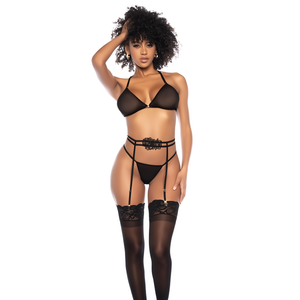 Lingerie Set - Zwart Mesh & Appliqué L/XL