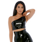 Here's My Side Vinyl One-Shoulder Crop Top XL Zwart