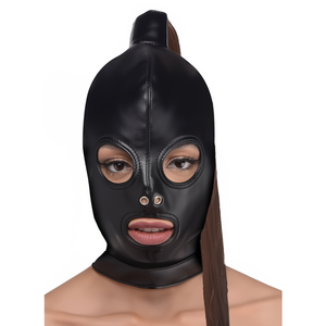 'Bondage Mask Met Paardenstaart - Zwart/Bruin'