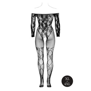 Bodystocking with Off - Shoulder Long Sleeves - OSX - Black - EroticToyzProducten,Lingerie,Lingerie voor Haar,Bodystockings,Queen size,,Le Désir by Shots