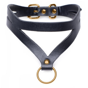 Bondage Baddie Verstelbare Halsband met Gouden O - Ring - Zwart - EroticToyzRiem HalsbandenXR Brands