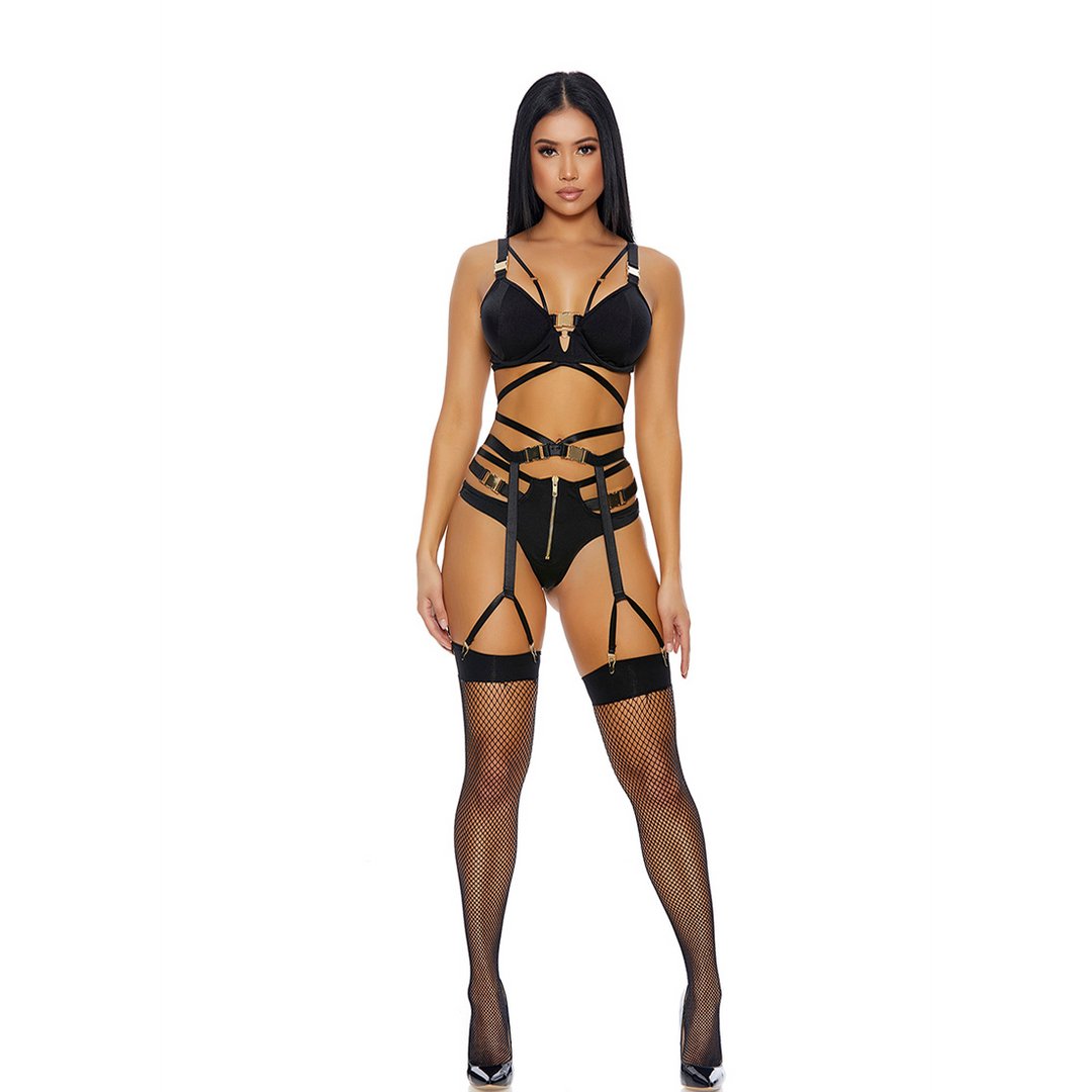 BoxSexy Buckle Up Lingerie Set met Gouden Gespen - L - EroticToyz3 - Delige SetForplay