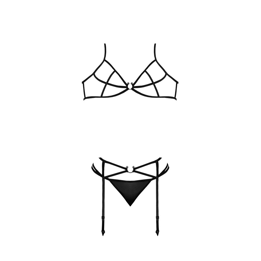 Bra, Garter and G - M - Black - EroticToyzProducten,Lingerie,Lingerie voor Haar,3 - Delige Set,,VrouwelijkMagic Silk