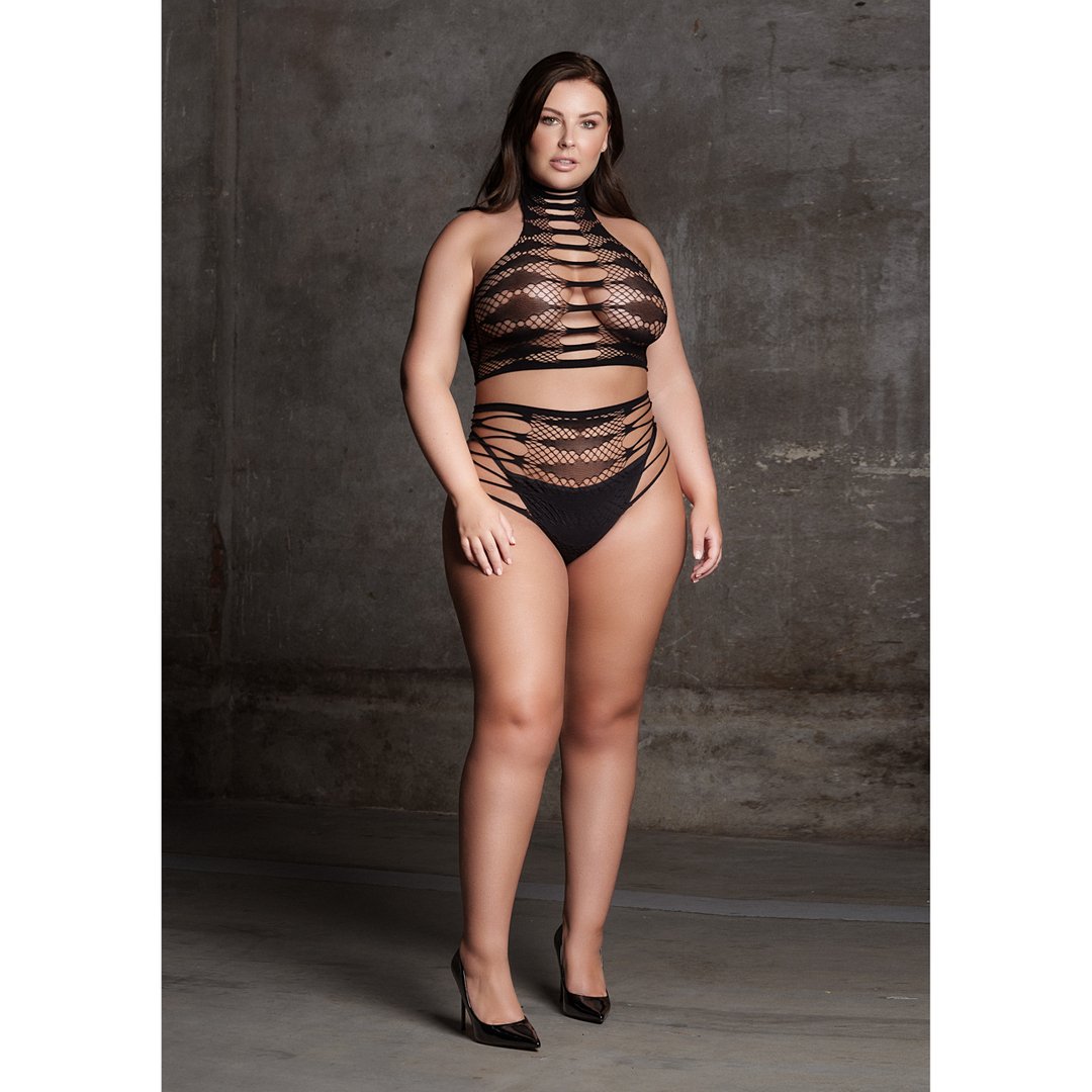 Carpo XLVI - Two Piece with Turtleneck, Crop Top and Pantie - Plus Size - EroticToyzProducten,Lingerie,Lingerie voor Haar,2 - Delige Set,Queen size,Strings en Slipjes,Topjes,,VrouwelijkLe Désir by Shots