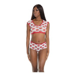 Crop Top and Shorts with Lip Print - One Size - EroticToyzProducten,Lingerie,Lingerie voor Haar,2 - Delige Set,Outlet,,VrouwelijkCoquette