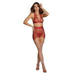 Delicate Floral Embroidery Three Piece Set - XL - Red - EroticToyzProducten,Lingerie,Lingerie voor Haar,3 - Delige Set,,VrouwelijkDreamgirl