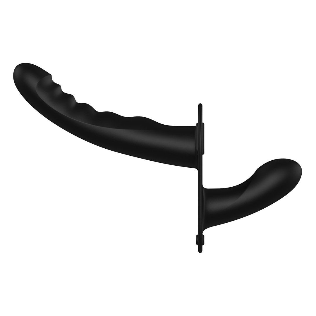 Dual Silicone Ribbed Strap - On - Adjustable - Black - EroticToyzProducten,Toys,Toys voor Koppels,Voorbinddildo's,,Ouch! by Shots