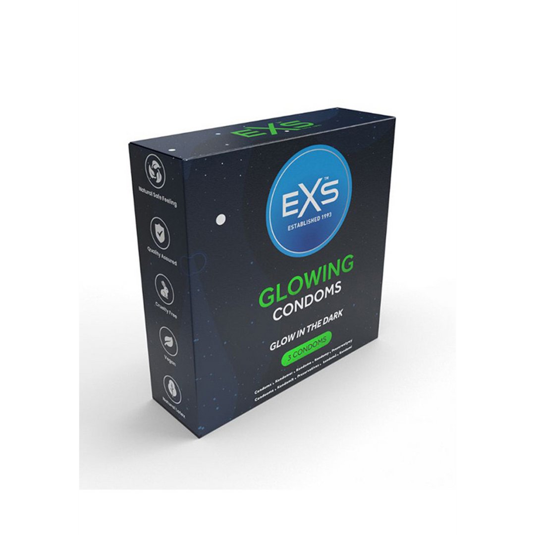 EXS Glow - Condoms - 3 Pieces - EroticToyzProducten,Veilige Seks, Verzorging Hulp,Veilige Seks,Condooms voor Mannen,,MannelijkEXS