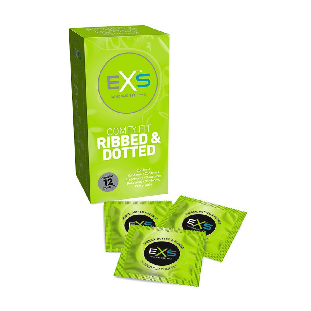 EXS Ribbed, Dotted and Flared - Condoms - 12 Pieces - EroticToyzProducten,Veilige Seks, Verzorging Hulp,Veilige Seks,Condooms voor Mannen,,MannelijkEXS