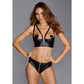 FauxLeather Shelf Bra Set met Ritsdetails - Zwart, Maat L - EroticToyz2 - Delige SetDreamgirl