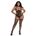 Fishnet and Lace Teddy Bodystocking - Plus Size - EroticToyzProducten,Lingerie,Lingerie voor Haar,Bodystockings,Queen size,Outlet,,VrouwelijkDreamgirl