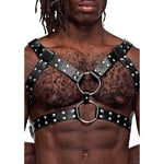 Gemini Harnas van Imitatieleer met Metalen Studs - Zwart, Verstelbaar, One Size - EroticToyzFetishkleding voor HemMale Power