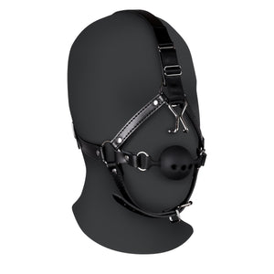 Head Harness with Breathable Ball Gag and Nose Hooks - Black - EroticToyzProducten,Toys,Fetish,Gags,Maskers,Gezichtsmasker,,Ouch! by Shots