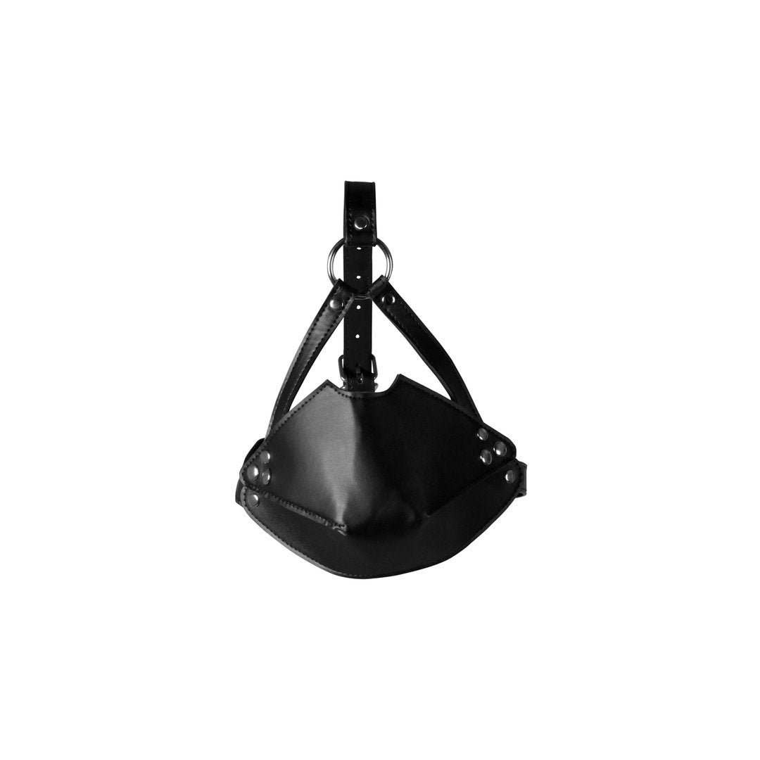 Head Harness with Mouth Cover and Solid Ball Gag - Black - EroticToyzProducten,Toys,Fetish,Gags,Maskers,Gezichtsmasker,,Ouch! by Shots