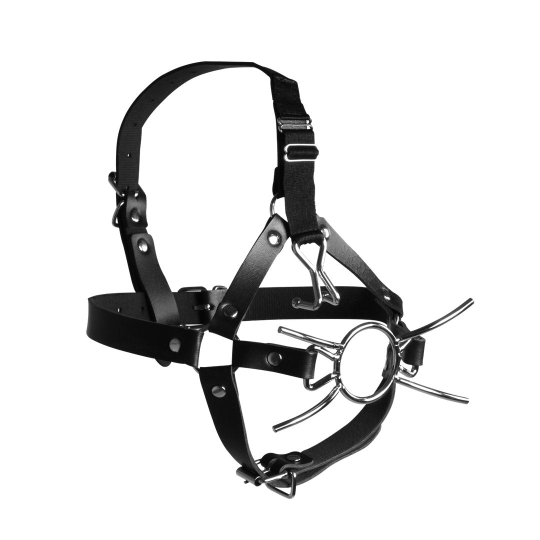 Head Harness with Spider Gag and Nose Hooks - Black - EroticToyzProducten,Toys,Fetish,Gags,Maskers,Gezichtsmasker,,Ouch! by Shots