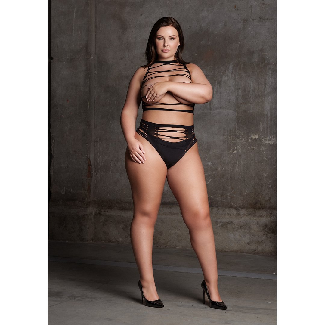 Helike XLV - Two Piece with Open Cups, Crop Top and Pantie - Plus Size - EroticToyzProducten,Lingerie,Lingerie voor Haar,2 - Delige Set,Queen size,Strings en Slipjes,Topjes,,VrouwelijkLe Désir by Shots