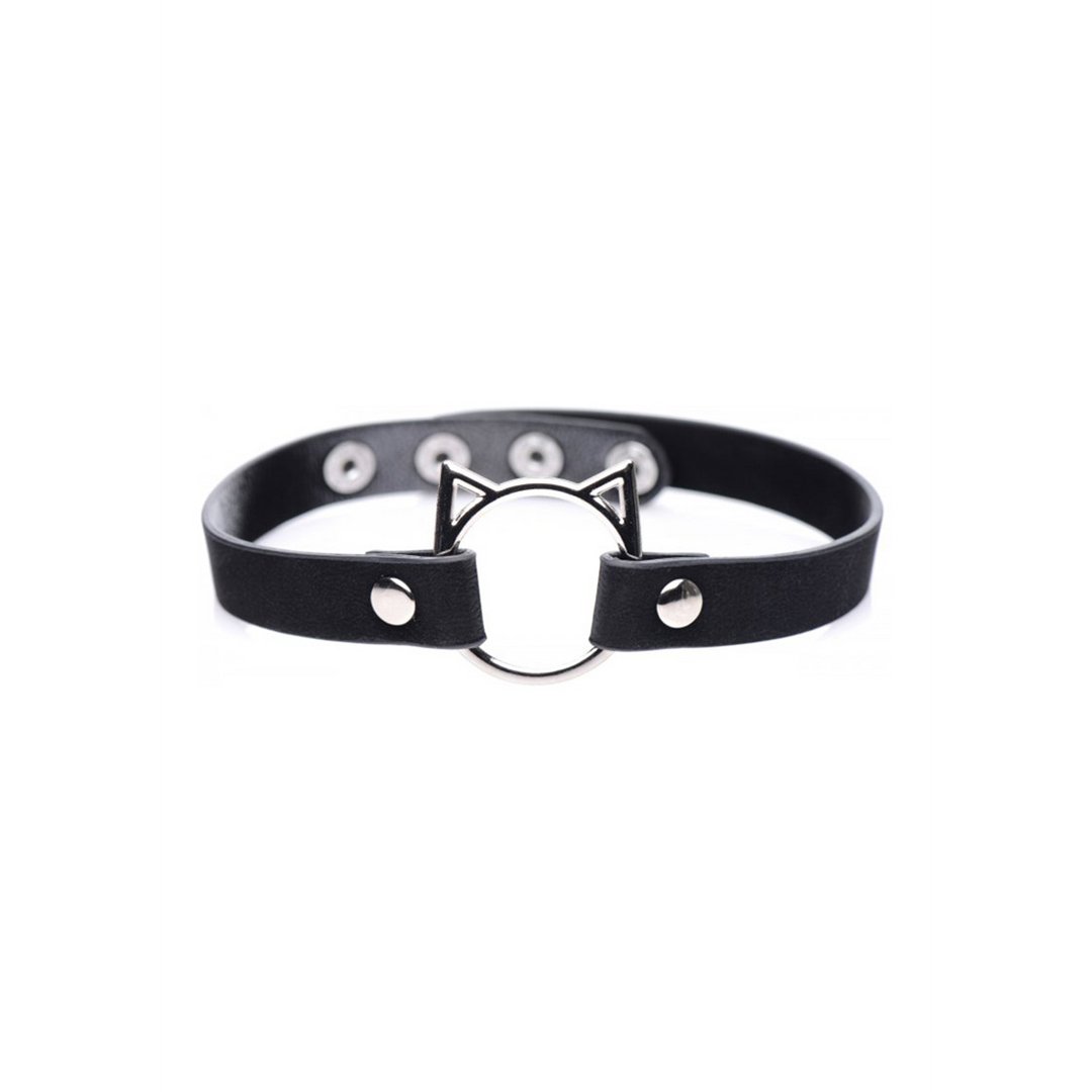 Kinky Kitty Ring Slim Choker - PU Leather - Black - EroticToyzProducten,Toys,Fetish,Riem Halsbanden,,GeslachtsneutraalXR Brands