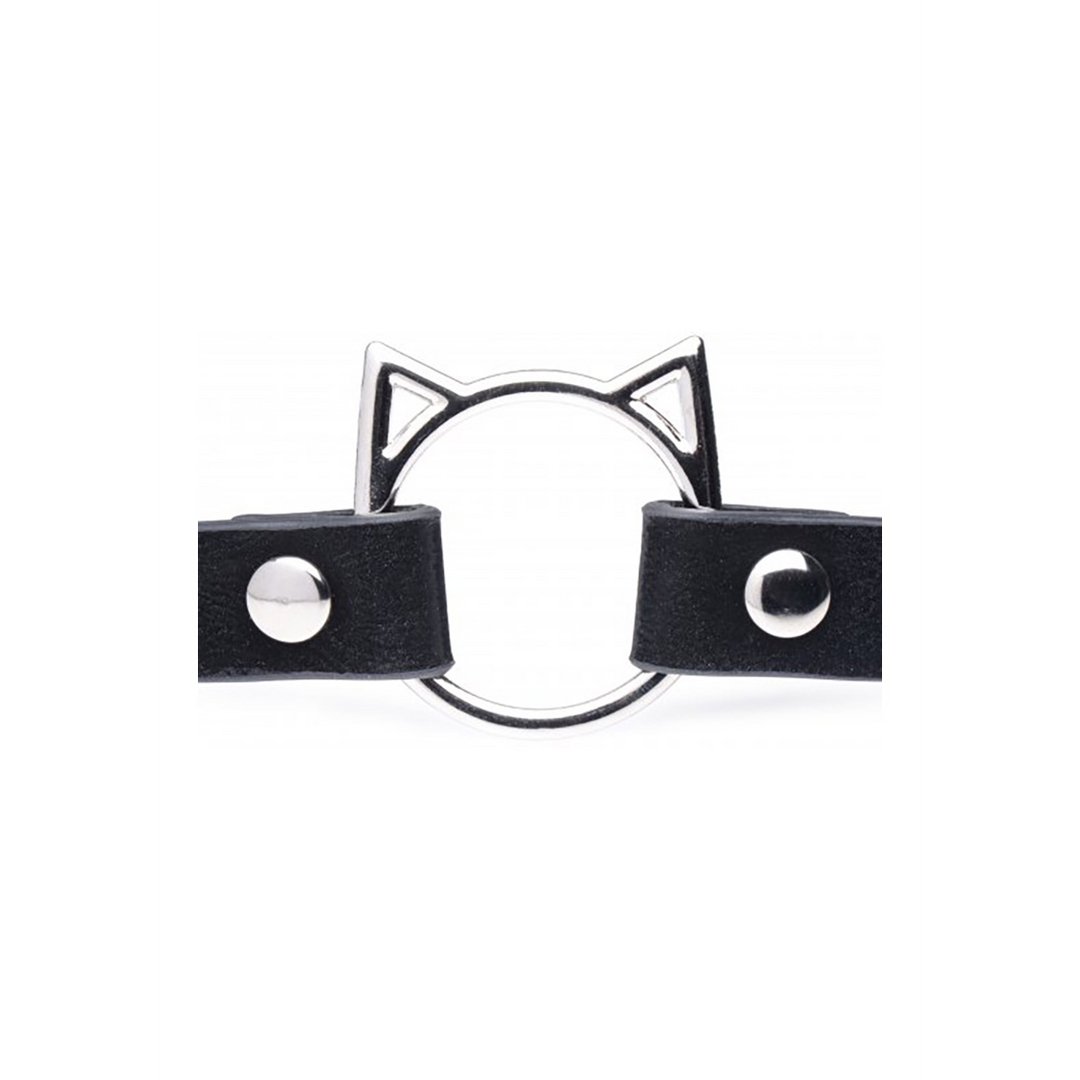 Kinky Kitty Ring Slim Choker - PU Leather - Black - EroticToyzProducten,Toys,Fetish,Riem Halsbanden,,GeslachtsneutraalXR Brands