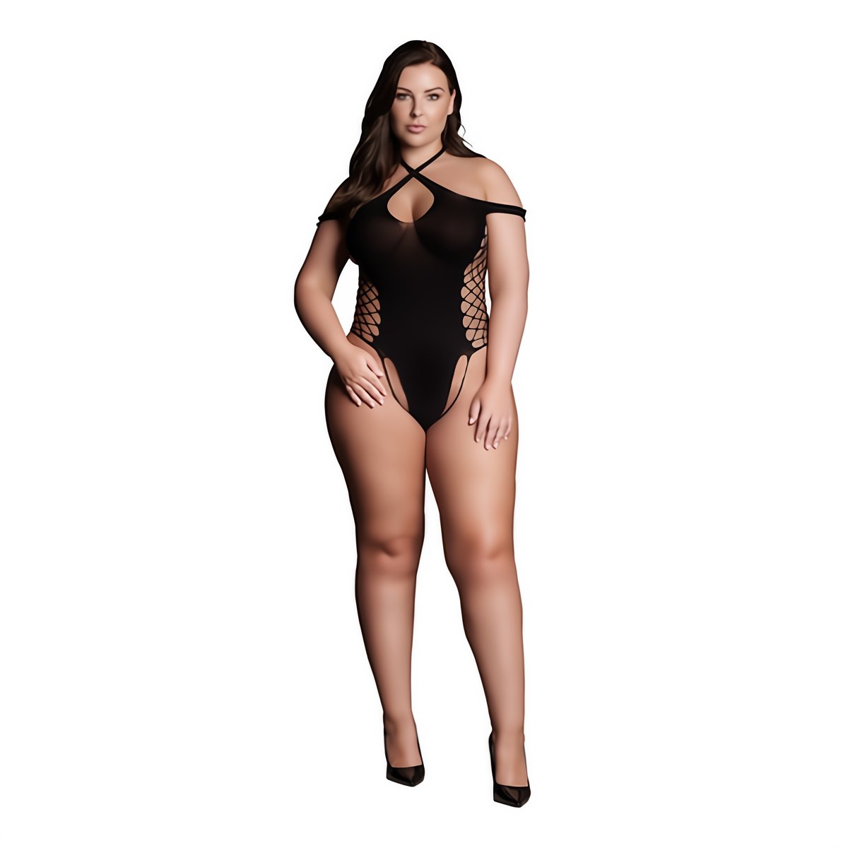 Leda XIII - Body with Crossed Neckline and Off Shoulder Straps - Plus Size - EroticToyzProducten,Lingerie,Lingerie voor Haar,Bodysuits Teddies,Queen size,,VrouwelijkLe Désir by Shots