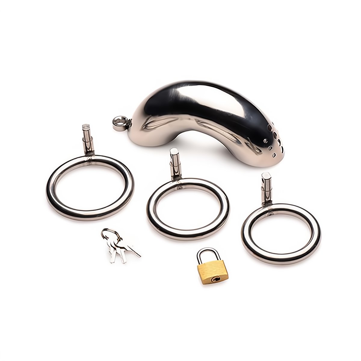 Lockable Stainless Steel Chastity Cage with 3 Rings - EroticToyzProducten,Toys,Toys voor Mannen,Peniskooien en Kuisheidsapparaten,,XR Brands