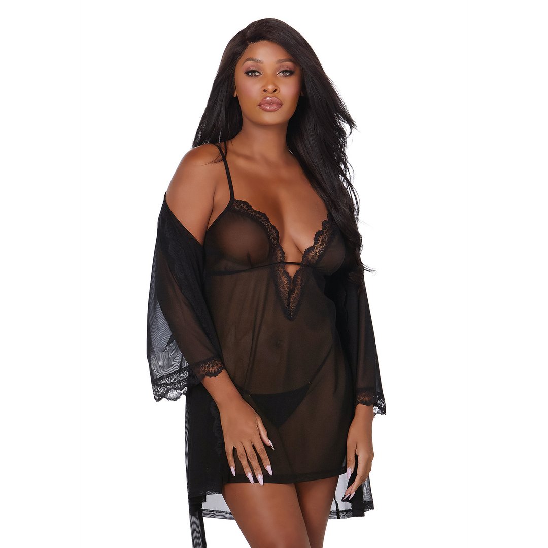 Luxe Stretch Mesh Chemise en Robe Set - S - EroticToyzProducten,Lingerie,Accessoires Lingerie,Kimono's en Omslagdoeken,Outlet,,VrouwelijkDreamgirl