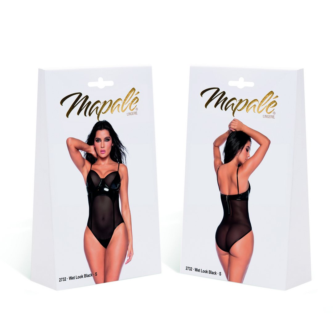 Luxe Vinyl en Mesh Bodysuit L - Zwart - EroticToyzBodysuits TeddiesMapalé