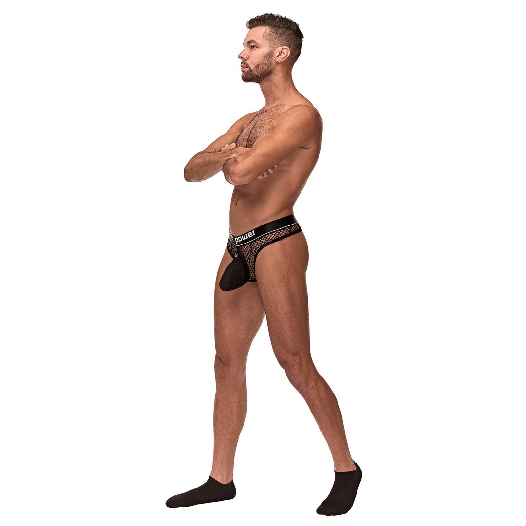 Male Power Cock Ring Thong Met Afneembaar Zakje - Zwart S/M - EroticToyzStringsMale Power