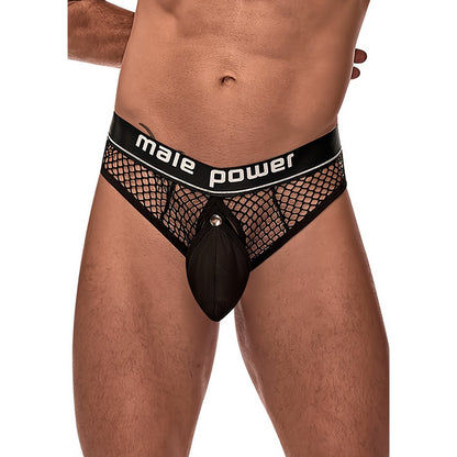 Male Power Cock Ring Thong Met Snap - Off Pouch L/XL - Zwart - EroticToyzStringsMale Power