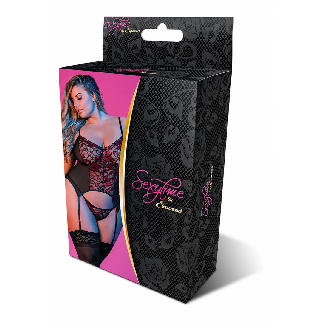 Merry Widow and G - String Set - 2XL - Black - EroticToyzProducten,Lingerie,Lingerie voor Haar,2 - Delige Set,Queen size,,VrouwelijkMagic Silk