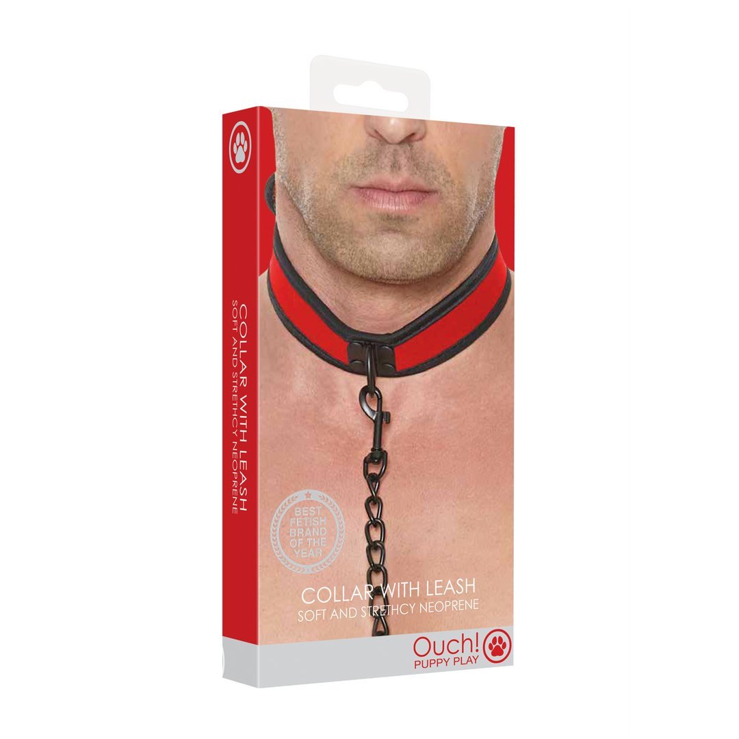 Neopreen Halsband met Lijn voor Rollenspellen en Training - EroticToyzProducten,Toys,Fetish,Riem Halsbanden,,GeslachtsneutraalOuch! by Shots