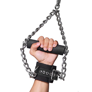 Nubuck Lederen Suspension Cuffs met Bontvoering en Grip - Zwart - EroticToyzHandboeienXR Brands