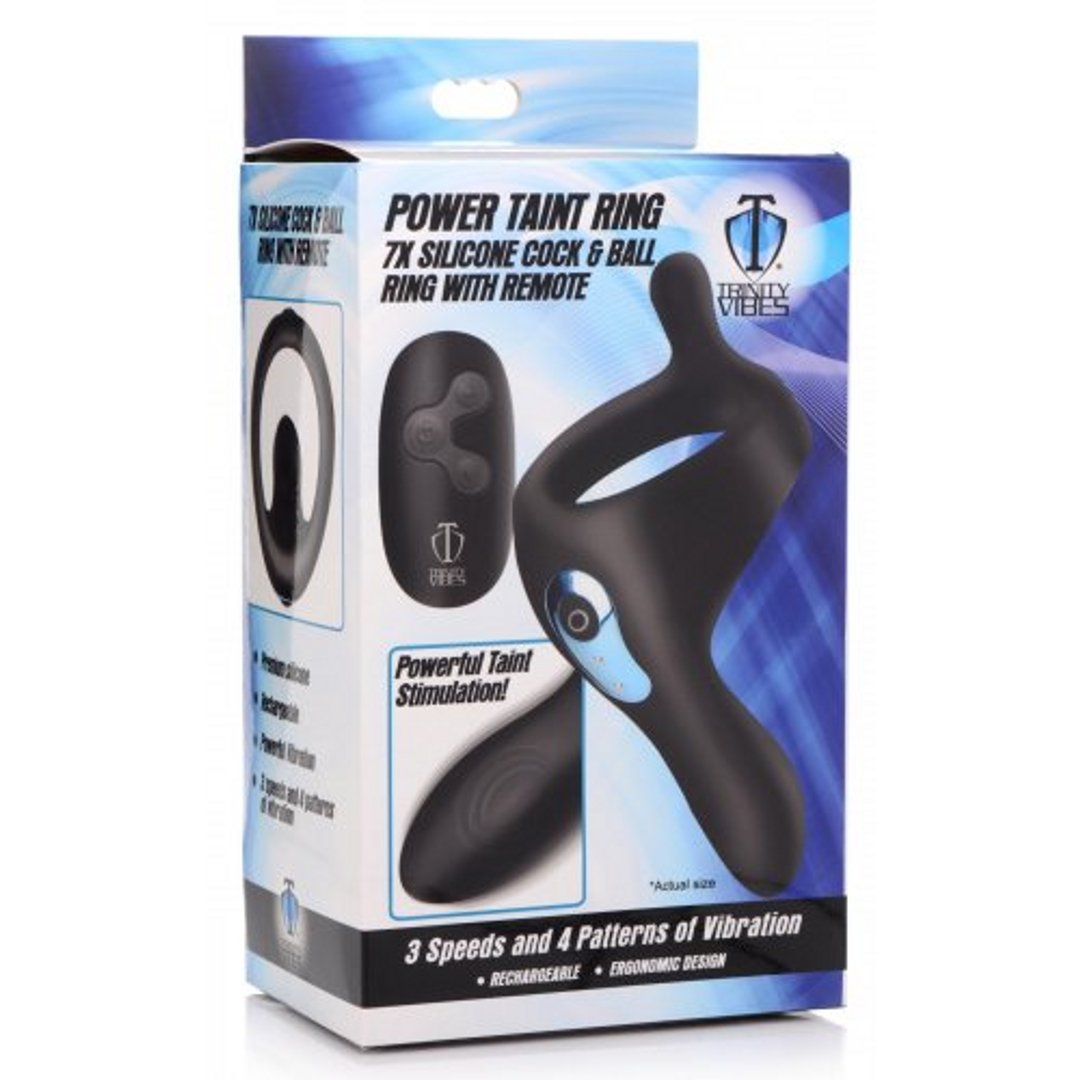 Power Taint - Siliconen Cockring en Ball Ring met Afstandsbediening voor Intense Vibraties - EroticToyzProducten,Toys,Toys voor Koppels,Vibrerende Cockringen,,XR Brands