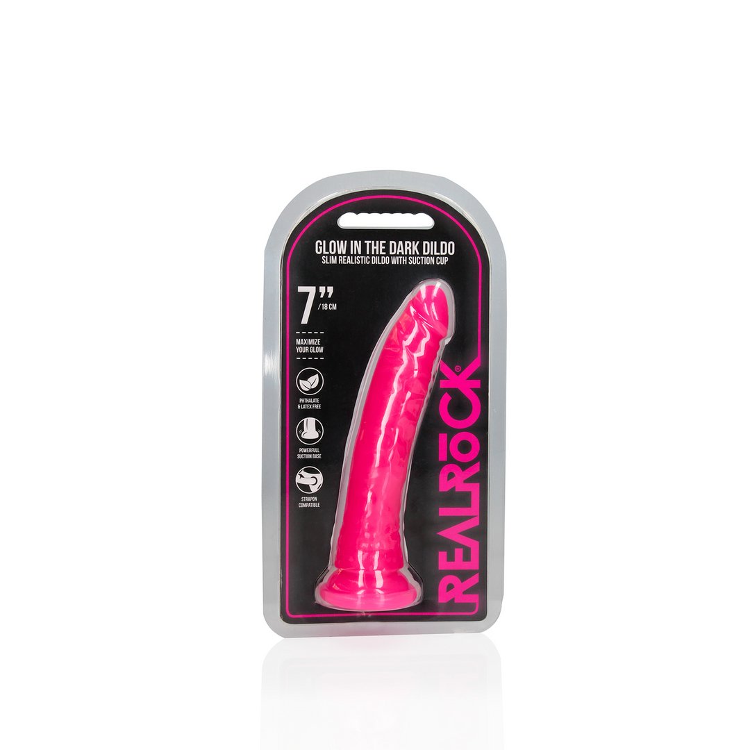 Realistische Dildo met Zuignap - Glow In The Dark - 18 cm - EroticToyzProducten,Toys,Dildos,Realistische Dildo's,,RealRock by Shots