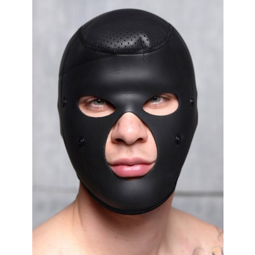 Scorpion Neopreen Capuchon met Verwijderbare Blinddoek en Mondmasker - Zwart - EroticToyzGezichtsmaskerXR Brands