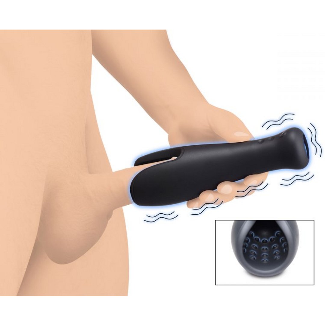 'Silicone Stroker met Vibratie 20 cm - Zwart' - EroticToyzPenis SleeveXR Brands