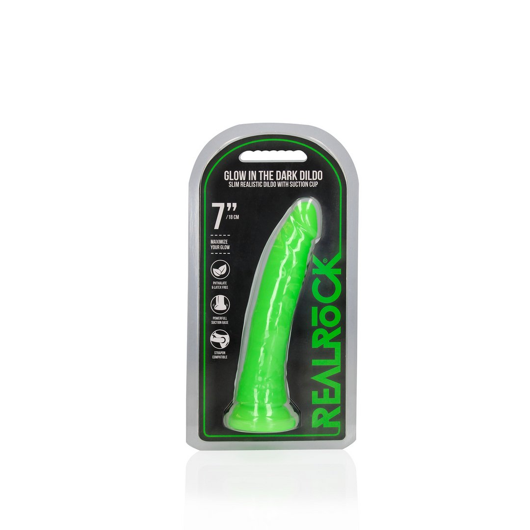 Slanke Realistische Dildo met Zuignap - 18 cm - Glow in the Dark - EroticToyzProducten,Toys,Dildos,Realistische Dildo's,,RealRock by Shots