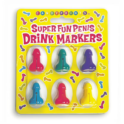 'Super Fun Penis Cocktail Markers - Set van 6 Kleurrijke Markeringen' - EroticToyzFeestartikelenLittle Genie Productions