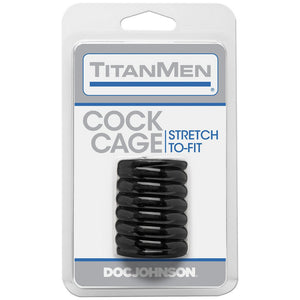 TitanMen Cockcage Rekbaar en Geribbeld - Zwart - EroticToyzCockringenDoc Johnson