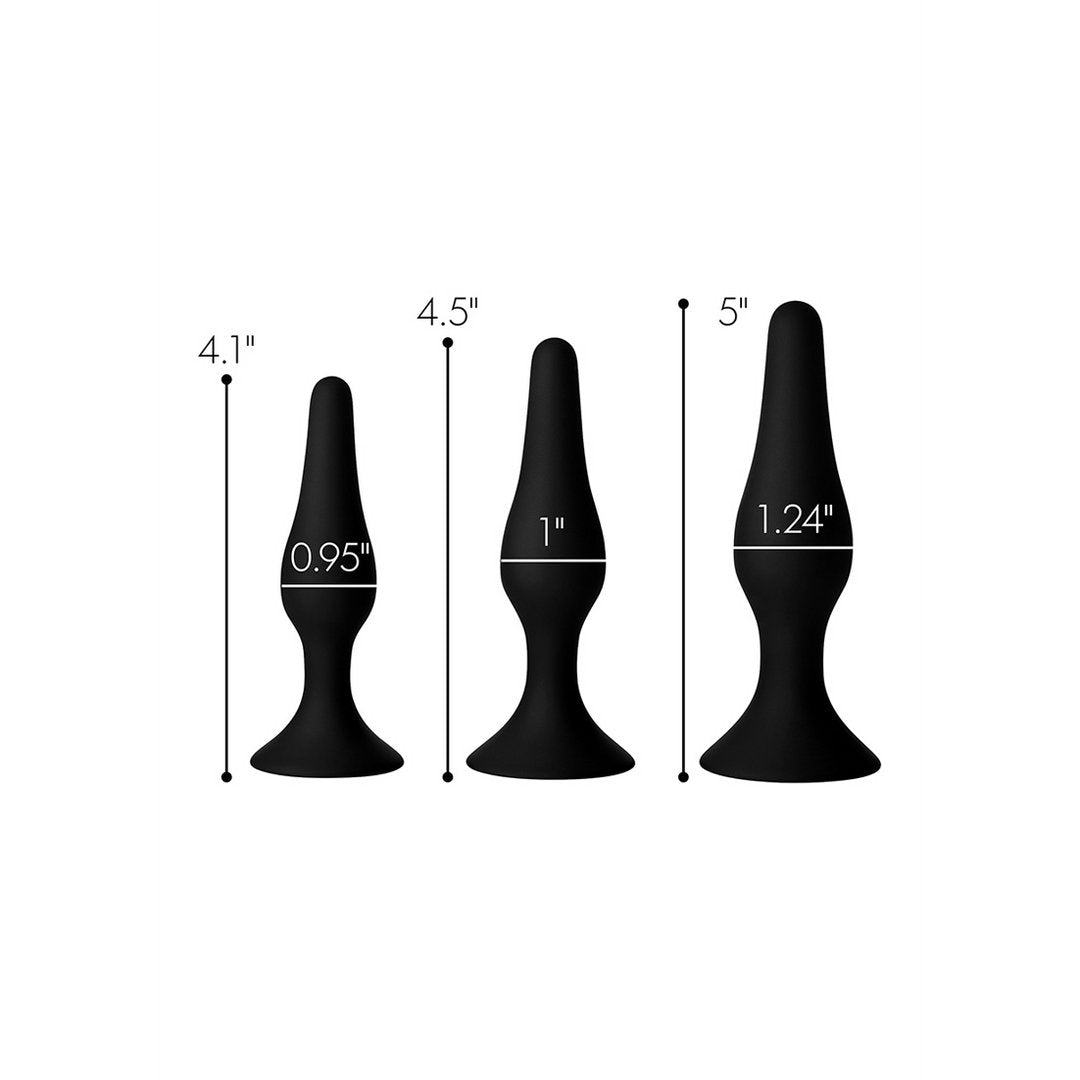 Triple Spire - Tapered Silicone Anal Trainer Set - 3 Pieces - Black - EroticToyzProducten,Toys,Anaal Toys,Buttplugs Anale Dildo's,Buttplugs Anale Dildo's Niet Vibrerend,,GeslachtsneutraalXR Brands