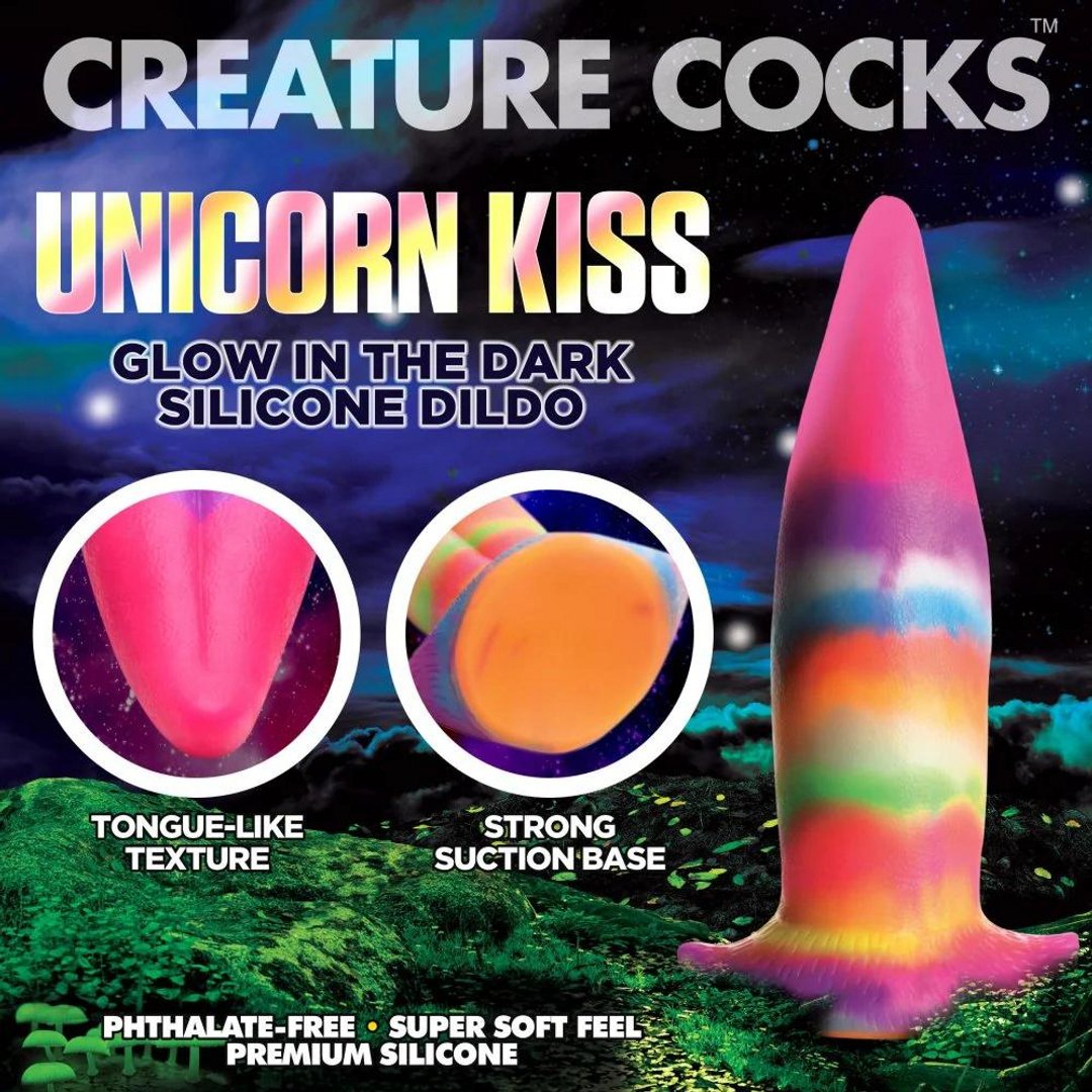 Unicorn Glow - in - the - Dark Silicone Dildo met Zuignap - Regenboog - EroticToyzNiet - Fallische Dildo'sXR Brands