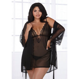 Verleidelijke Stretch Mesh Chemise en Robe Set - Plus Size 3X - EroticToyzKimono's en OmslagdoekenDreamgirl