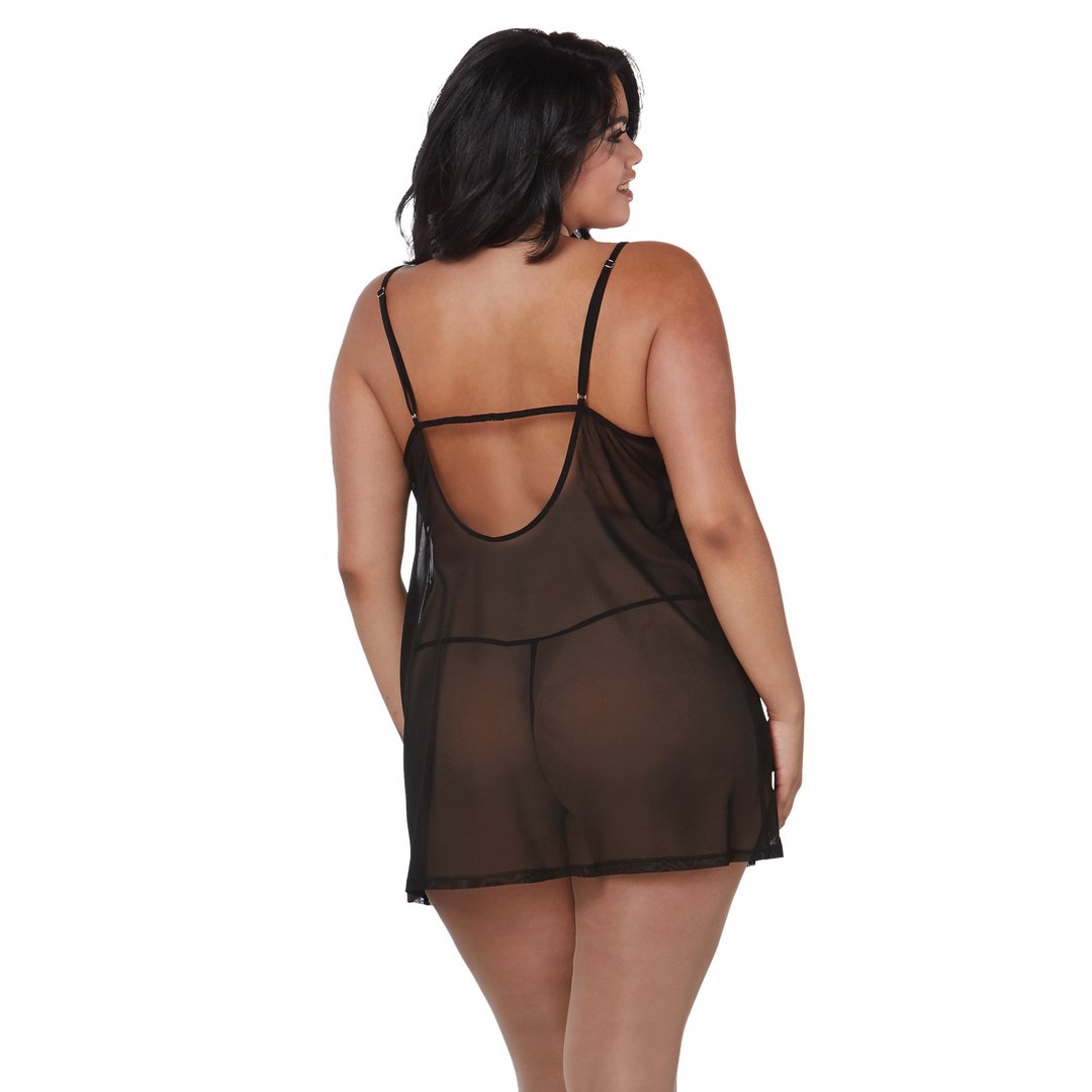 Verleidelijke Stretch Mesh Chemise en Robe Set - Plus Size 3X - EroticToyzKimono's en OmslagdoekenDreamgirl