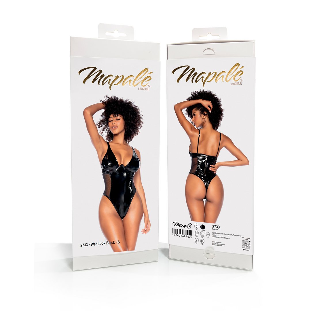 Vinyl Bodysuit Met Visnetdetails - Zwart (Maat L) - EroticToyzBodysuits TeddiesMapalé